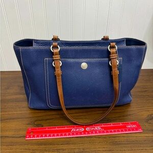 Coach Blue and Brown Tote Bag with Silver Accents